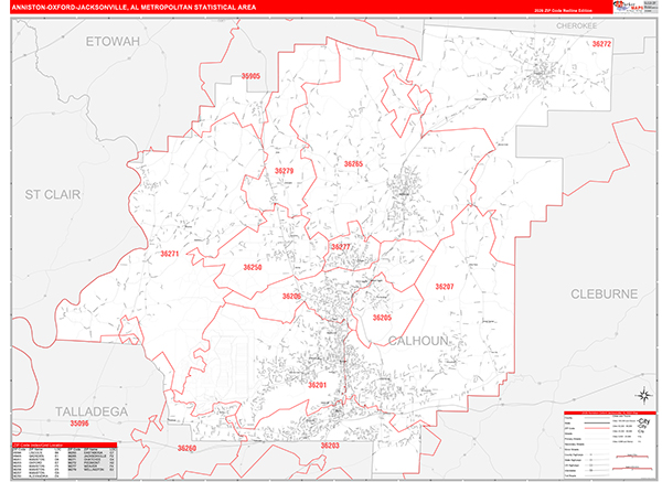 Anniston-Oxford-Jacksonville Metro Area Wall Map